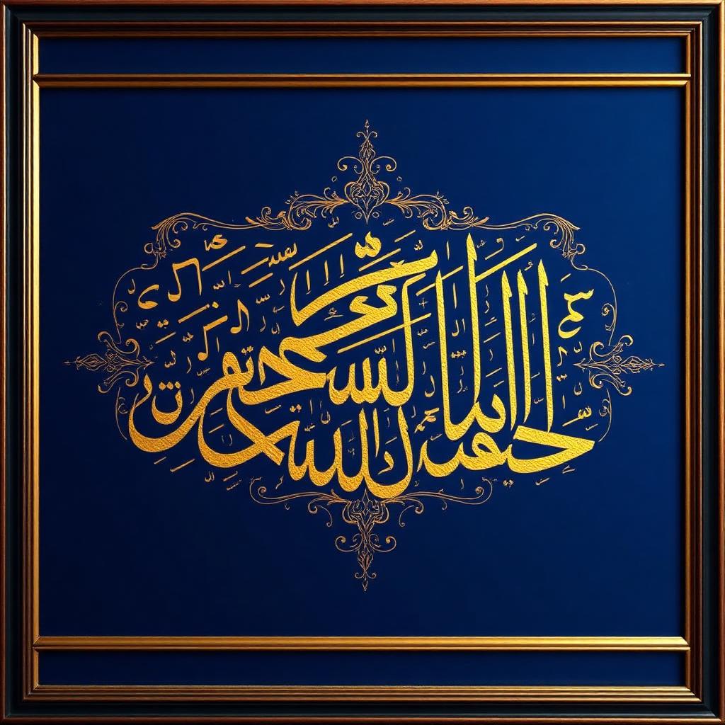 Gold-on-blue Arabic calligraphy in Thuluth script